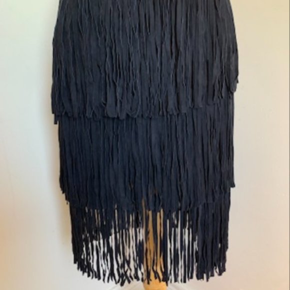 70s Black Suede Fringe Festival Skirt - Picture 3 of 4